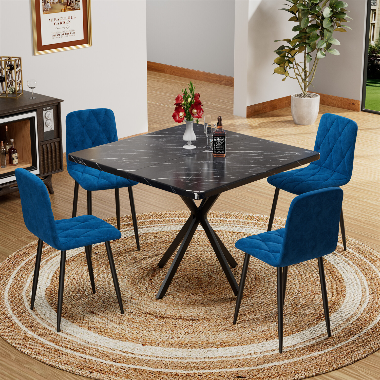 5 Piece Dining Table Set Square Table w/ 4 Chairs Kitchen Breakfast Furniture