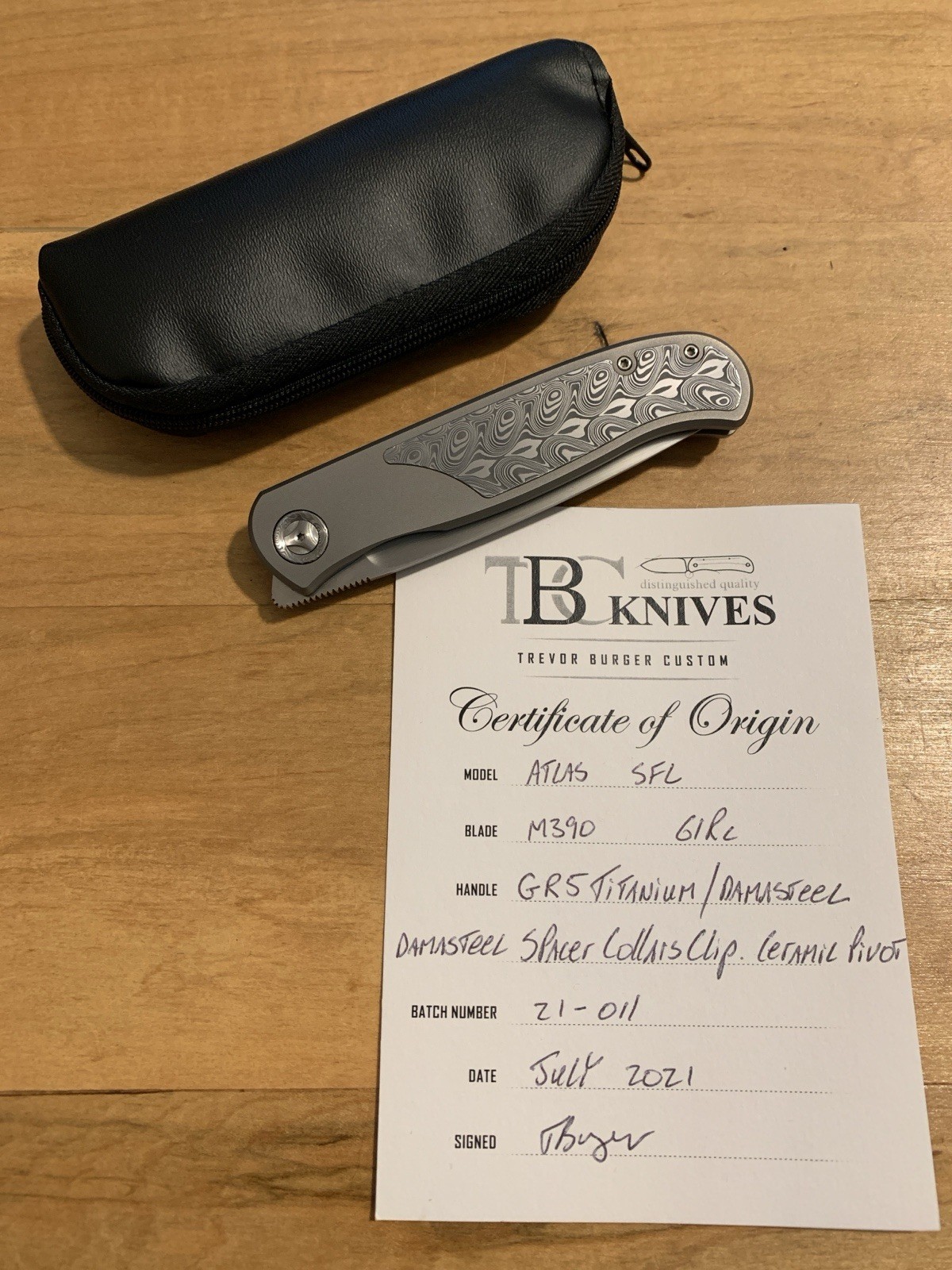 Trevor Burger Custom Atlas SFL - M390 - Ti & Damasteel - Ceramic Pivot - Used