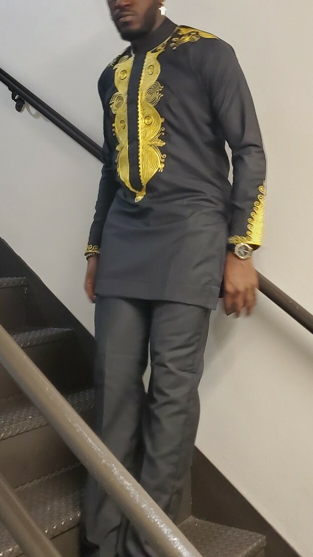 African Traditional Men's Embroidery Suit and Pant Set Clothing.
