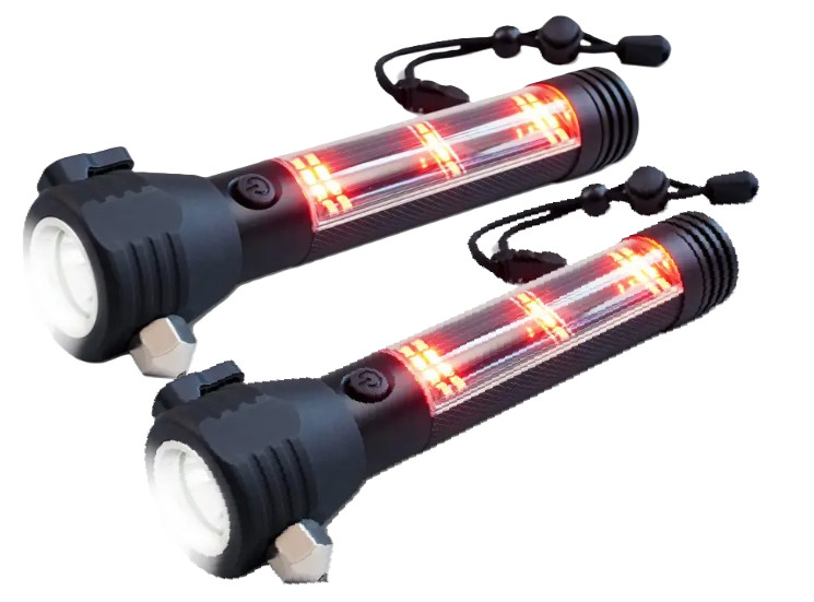 2 Pack Solar Tactical Flashlight 9 In 1 Emergency Survival Rechargeable LED