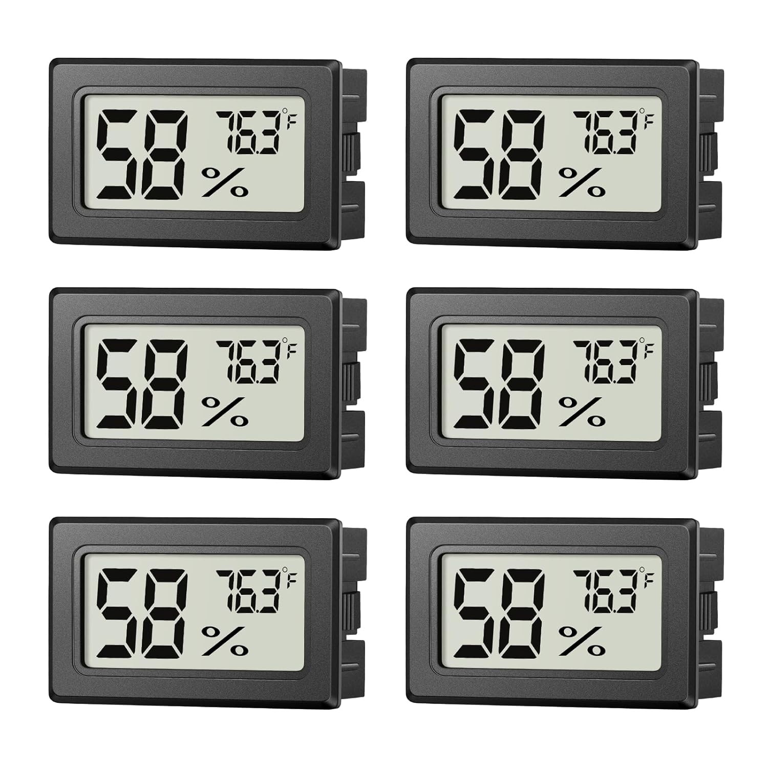 6 Pack Mini Hygrometer Indoor Humidity Meter, Small Digital Thermometer Black