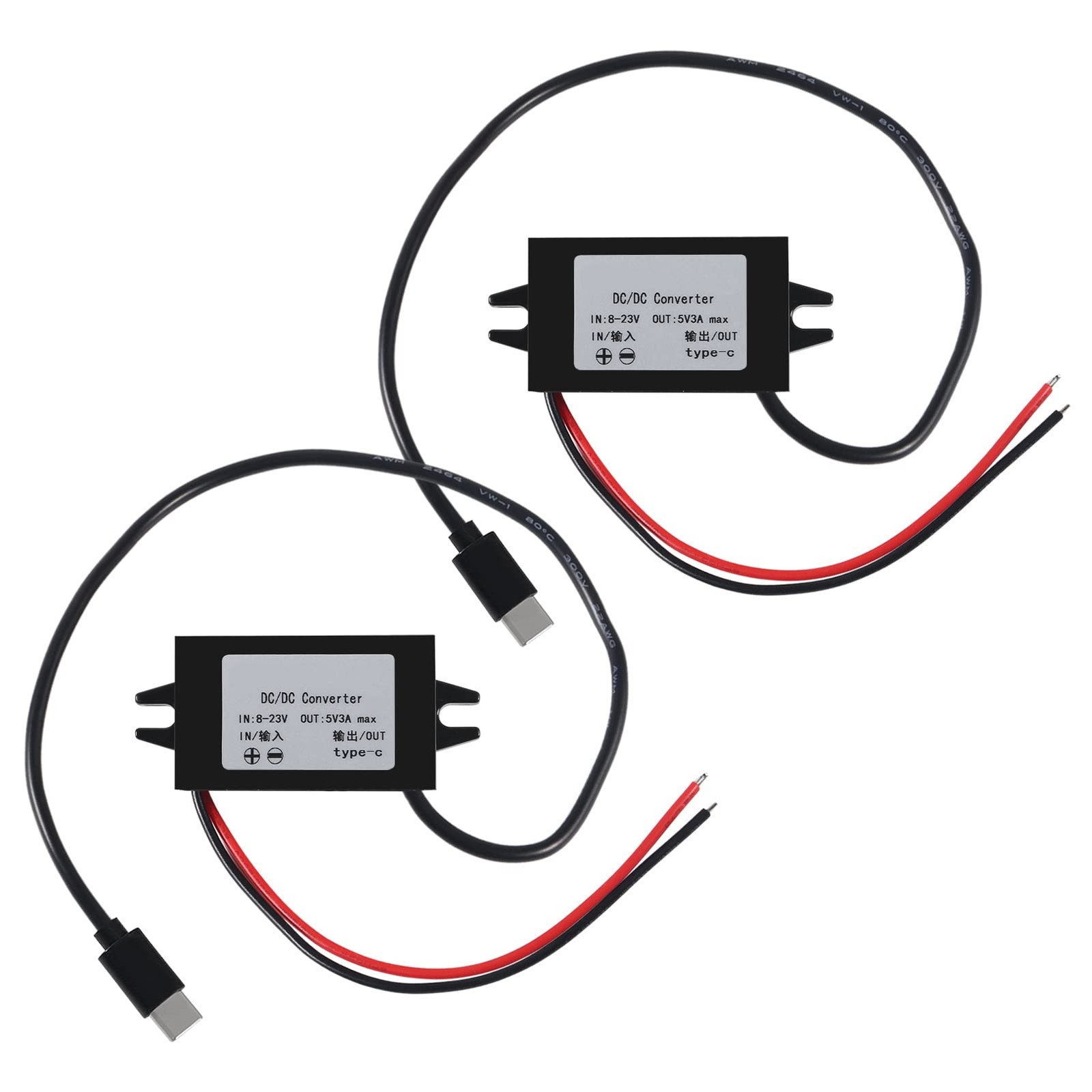 2pcs DC 12V/24V to 5V USB C Buck 12V C Converter, Black
