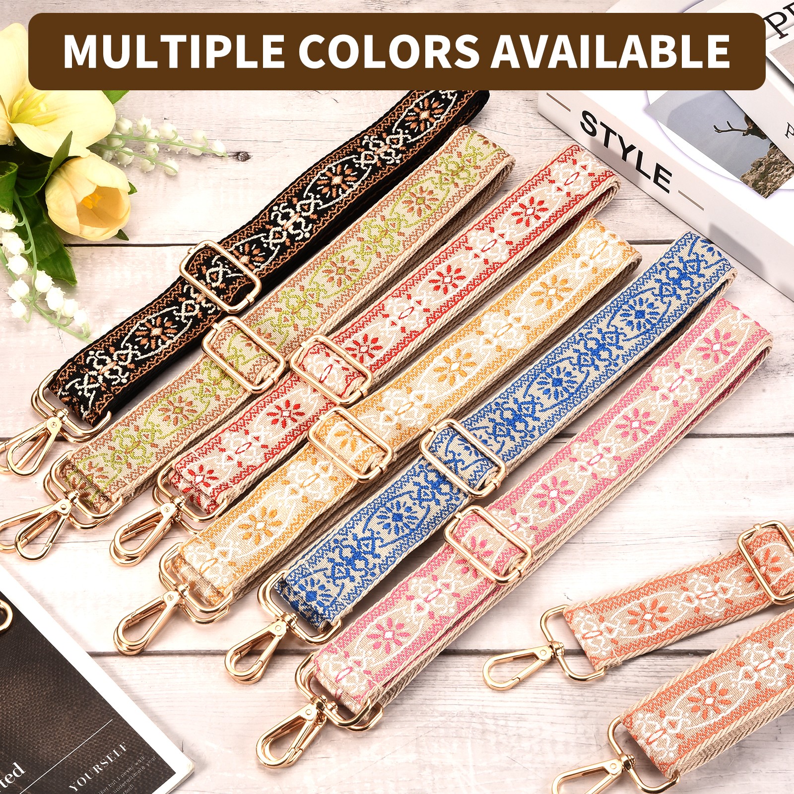 Purse Strap Replacement, Adjustable Canvas Exquisite Patterns Crossbody, Pink