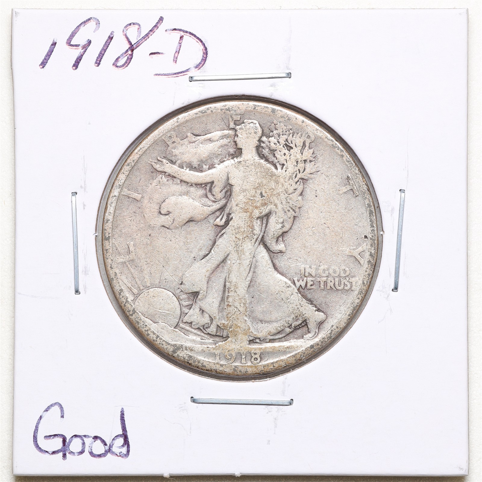 1918-D 50C Walking Liberty Half Dollar in Good Condition #7999