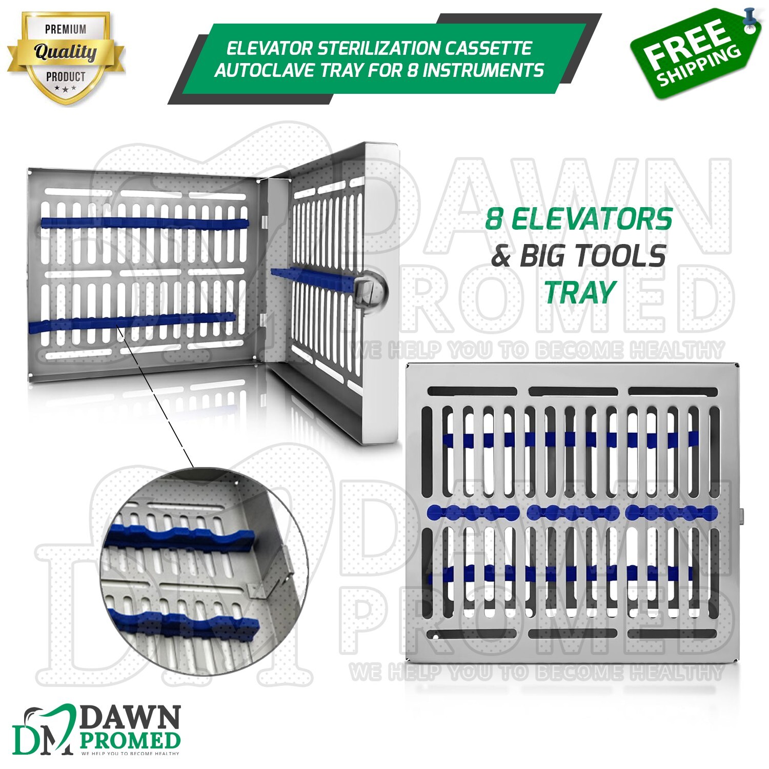 Elevator Sterilization Cassette Autoclave Tray For 8 Instruments German Grade
