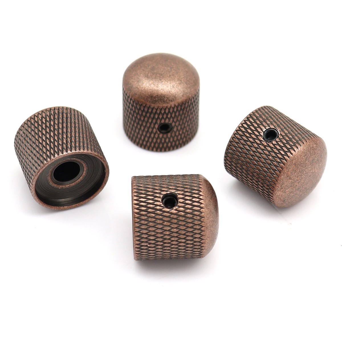 4x Metal Bass Guitar Tone Volume Control Knob without Tooth Splines Red Copper