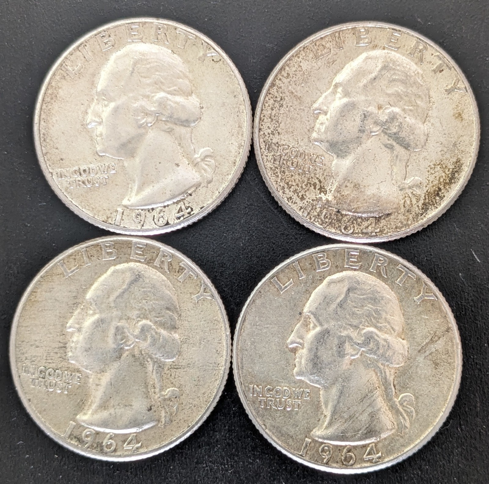 Lot (4) 1964 (P) Washington Quarter ¼ $ 90% Silver Eagle  Fine to XF 1A