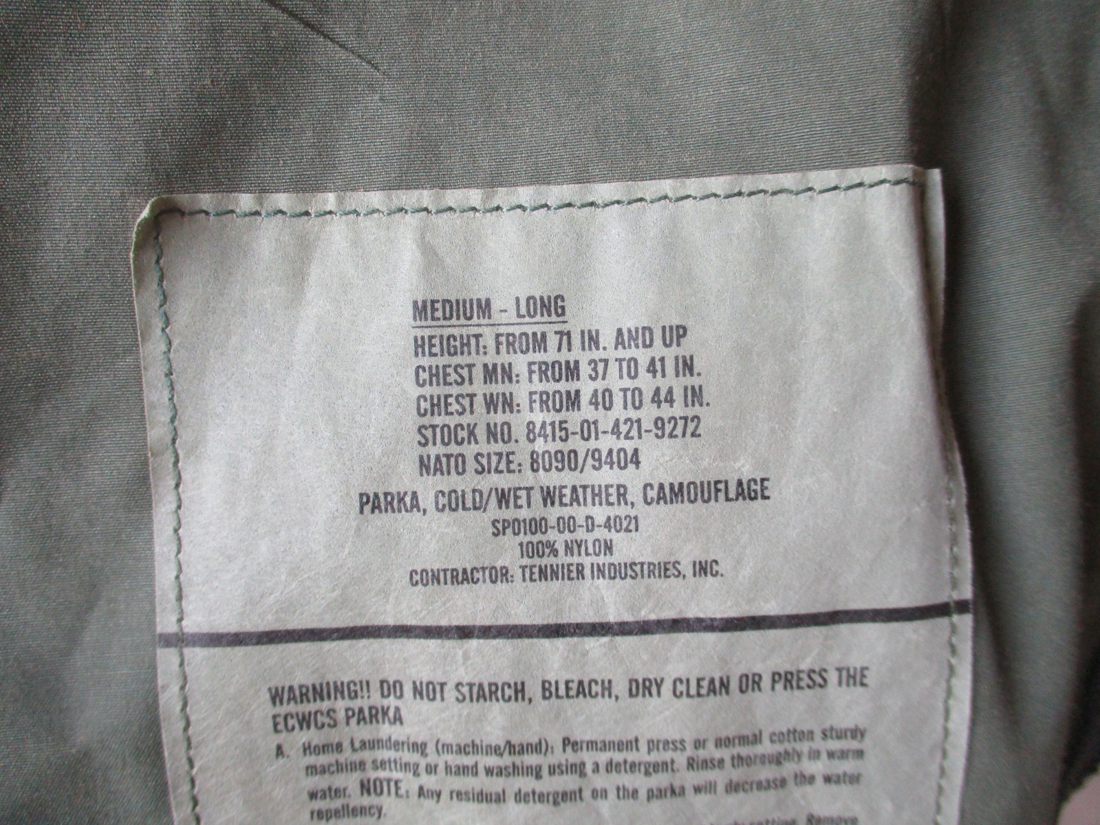 USMC 2nd Pattern Woodland BDU Gore Tex Rain Jacket, ECWCS Parka, MEDIUM LONG