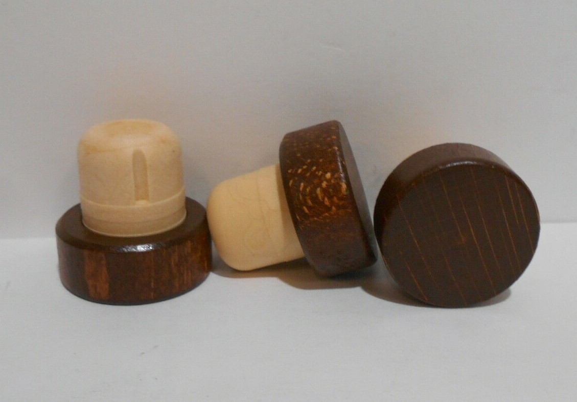 Lot of 100  STAINED WOOD TOP SYNTHETIC WINE CORKS WINE MAKING LIDS