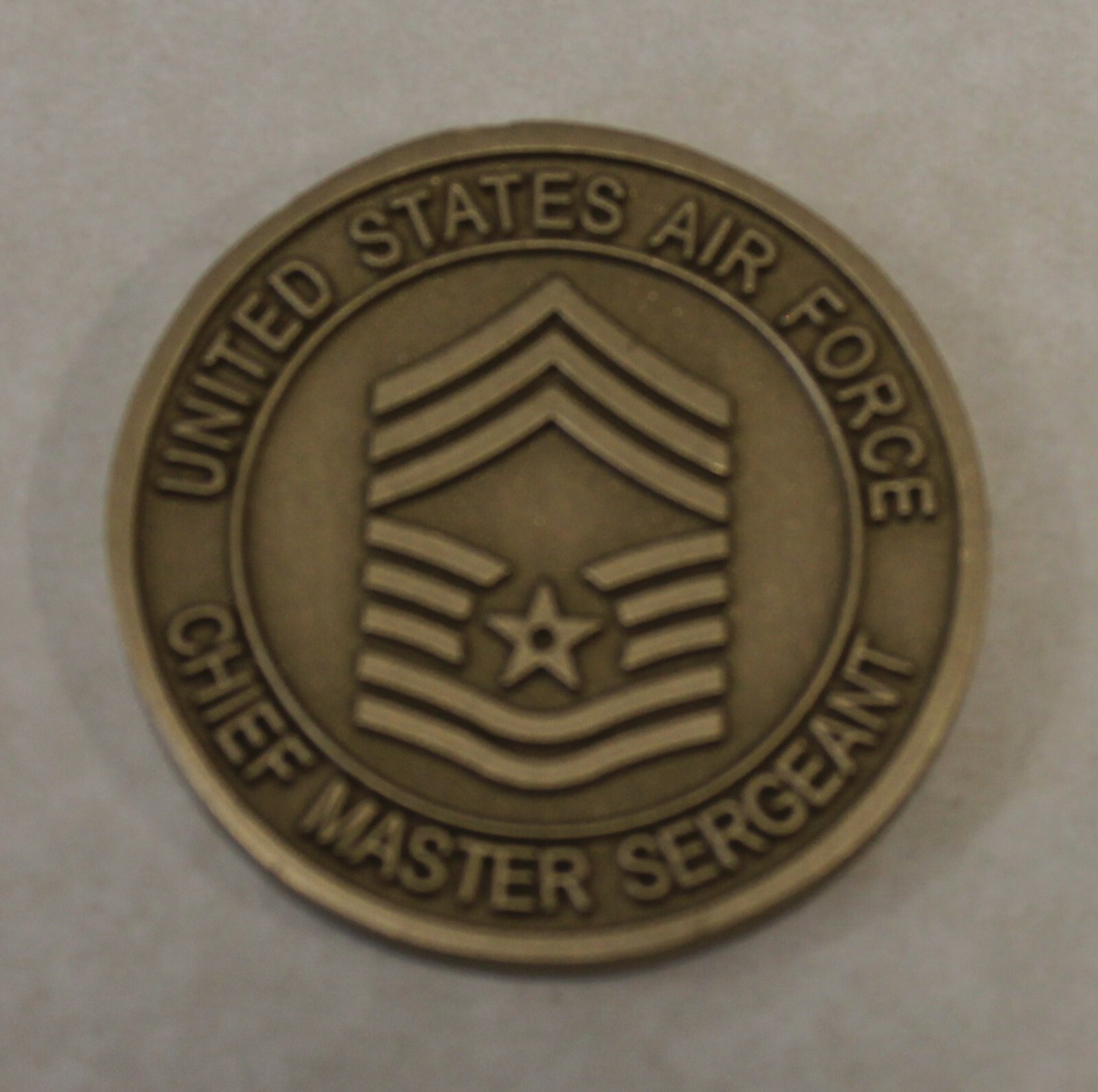 Chief / CMSgt Antique Bronze Air Force Challenge Coin / Current Chevron