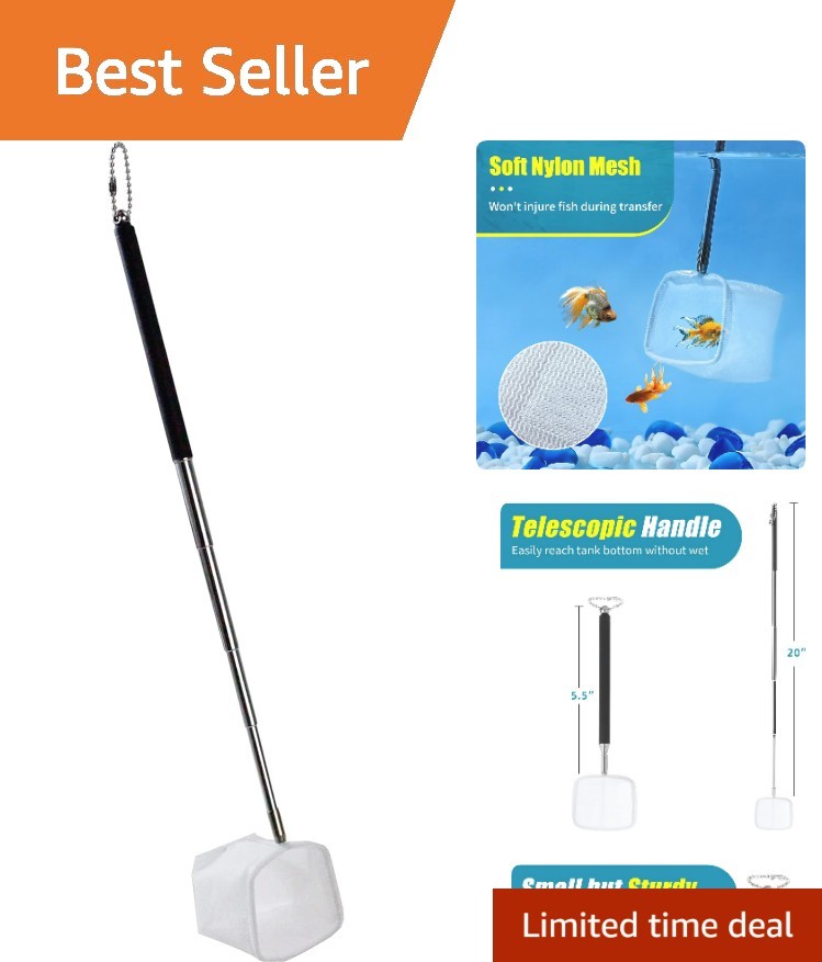 Adjustable 2-Inch Aquarium Shrimp Net with Telescopic Handle for Easy Use