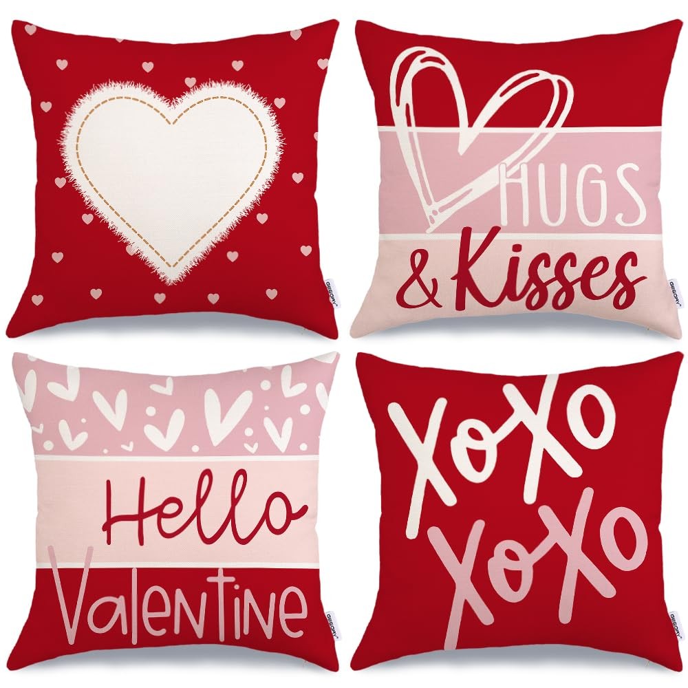 GEEORY Valentine's Day Hello Valentine Hugs & 18" x (Pack of 4), Red