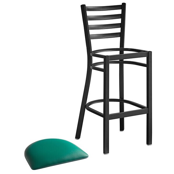 10 PACK Black Ladder Back Metal Restaurant Bar Stool With Green Vinyl Seat