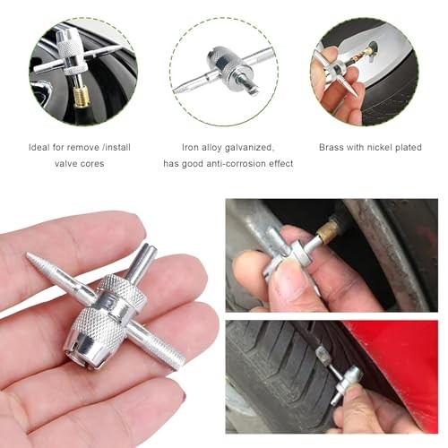 4-Way Valve Core Tool Tire Valve Tools, 4-in-1 Automobile Tire Valve Stem Core