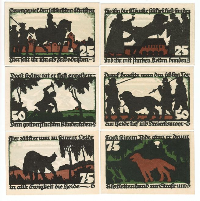 SET OF 6 GERMANY NOTGELD 25.50.75 PFENNIG VECHTA 1922 UNC