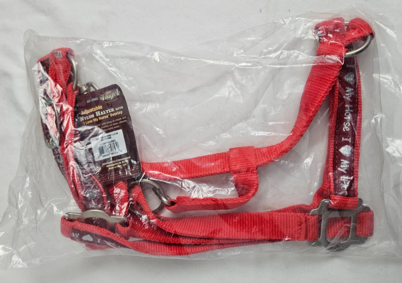 Tough 1 Horse Halter with "I Love My Horse" overlay RED