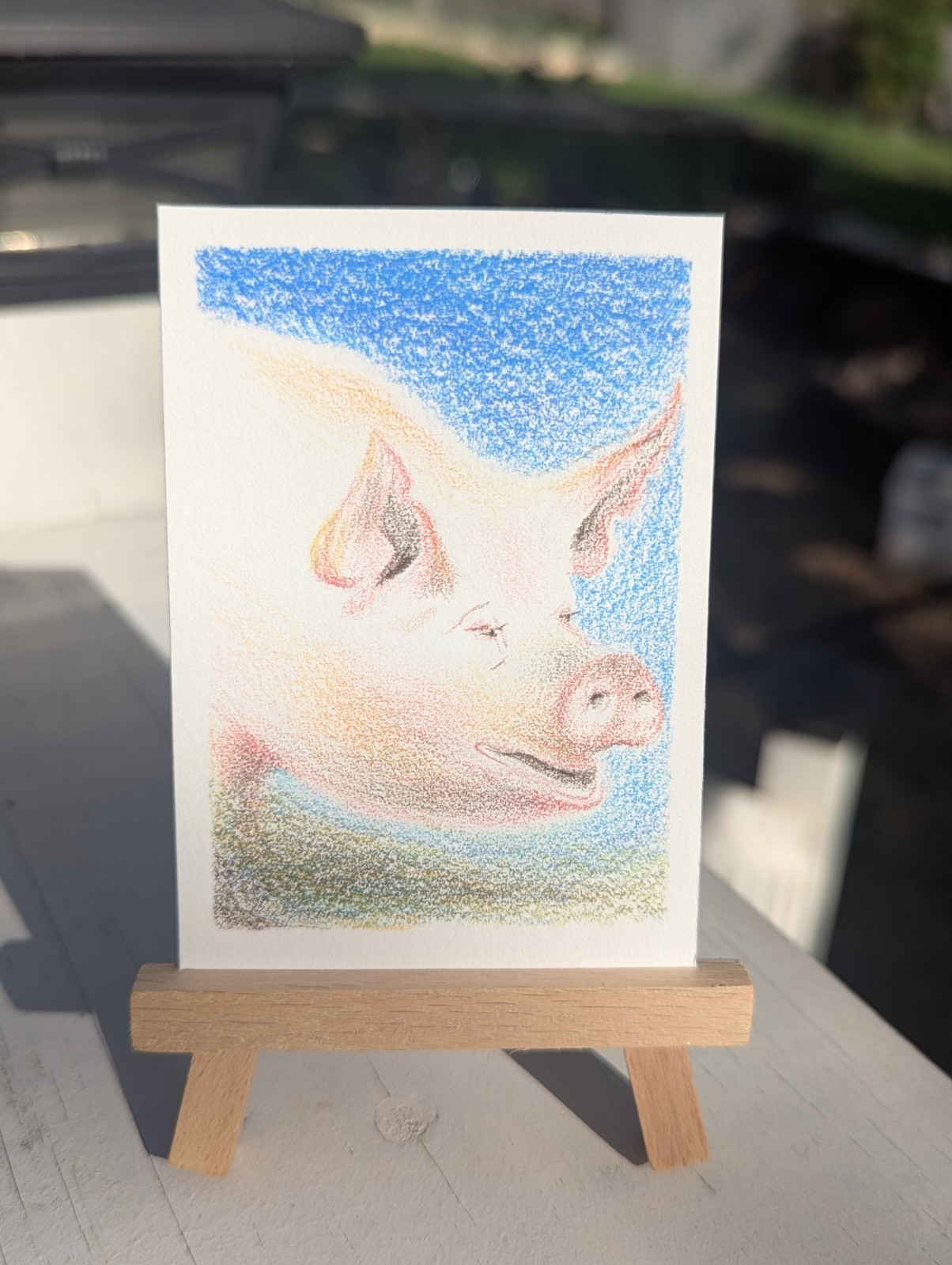 ATC Original Drawing Penelope the Joyful Pig  – ACEO 2.5x3.5" Farm Animal Art