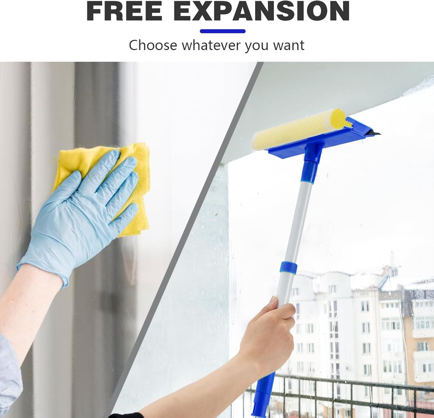 15.9" Window Squeegee for Car,2 in 1 Squeegee Window Cleaner with Long Stainl...