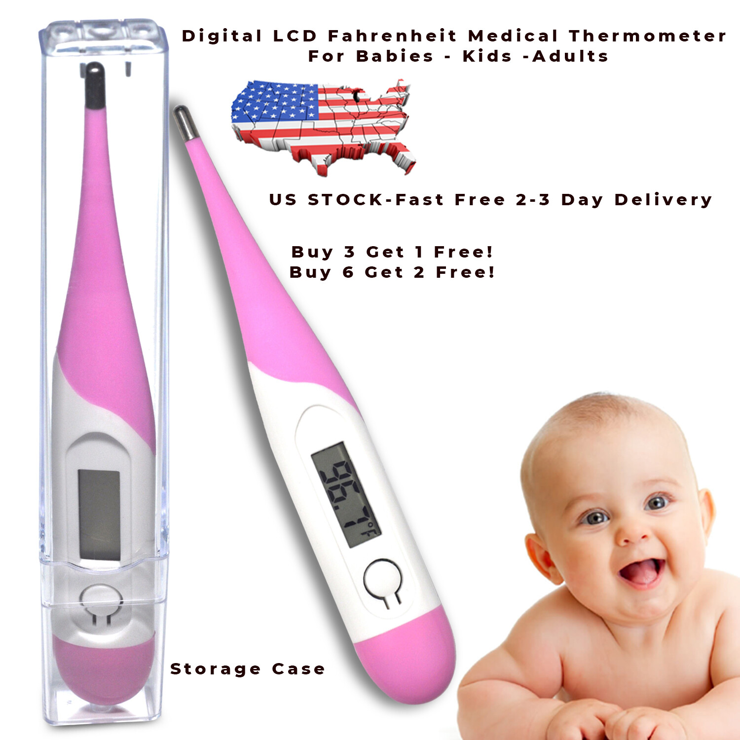 Digital LCD Thermometer Medical Baby Adult Fever Kids Mouth Armpit Fahrenheit