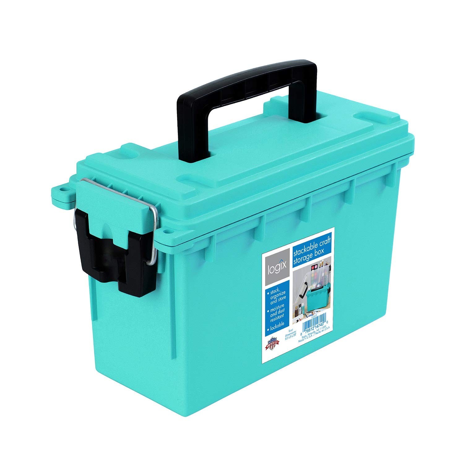 Logix Stackable Craft Storage Box with Handle, Locking Art Supply Frost, Teal