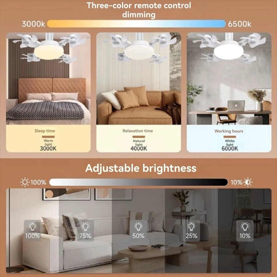 Ceiling Fan Light E27 LED 60W Drone Shaped Remote Control Dimmer Function I4T4