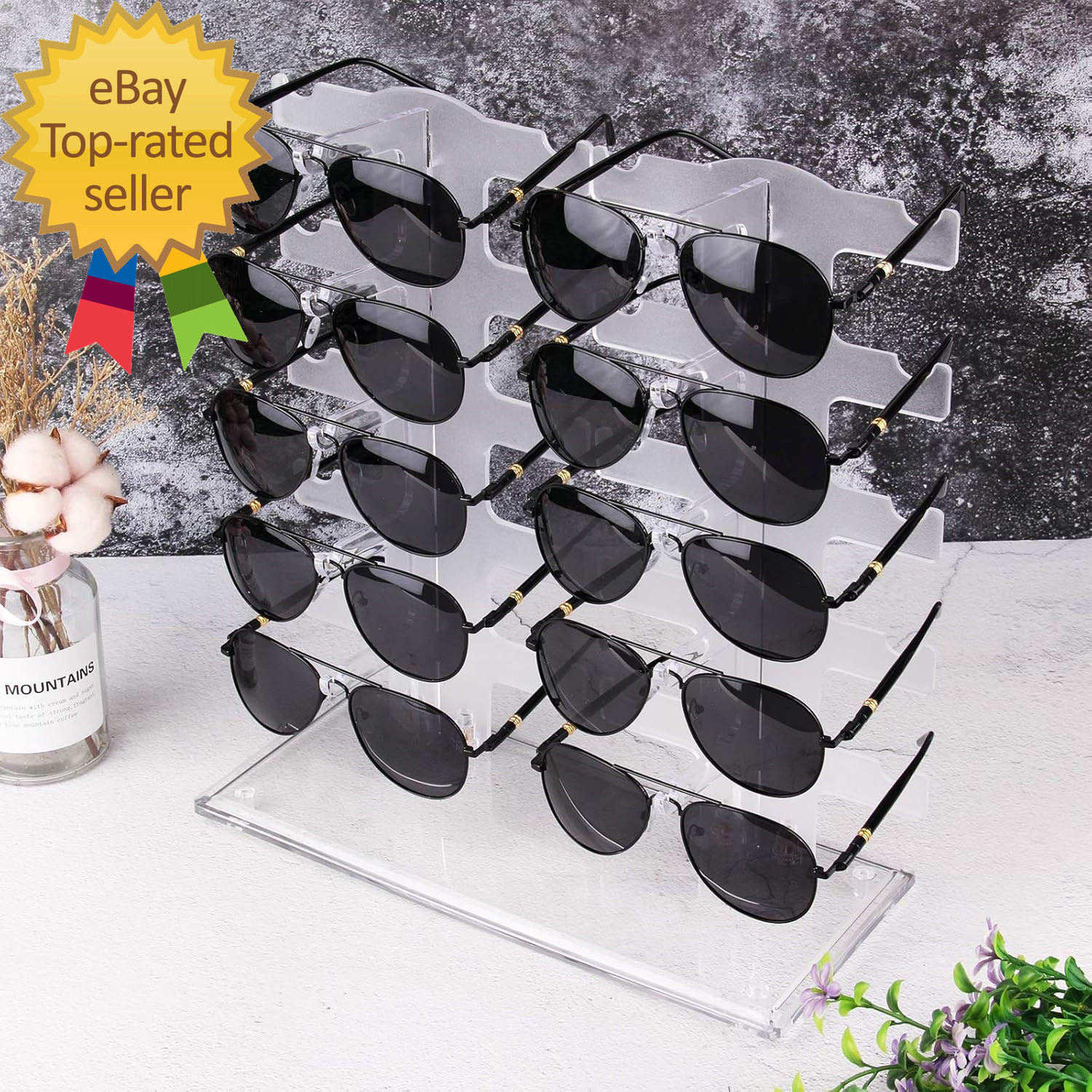 2 Row Sunglasses Rack Holder Glasses Display Stand Transparent