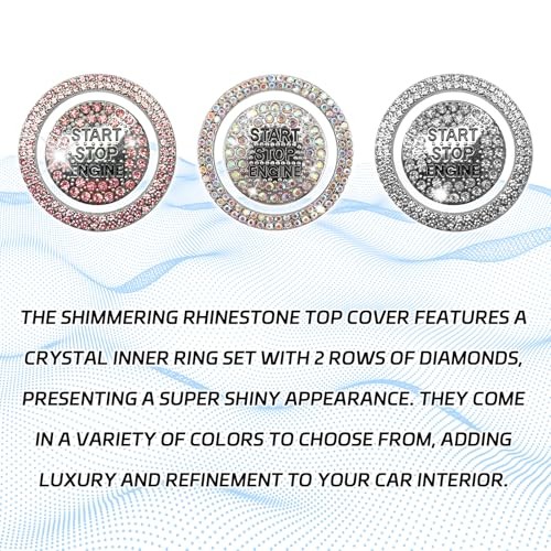 2PCS Rhinestone Push Start Button Cover Bling Car Accessories for Colorful