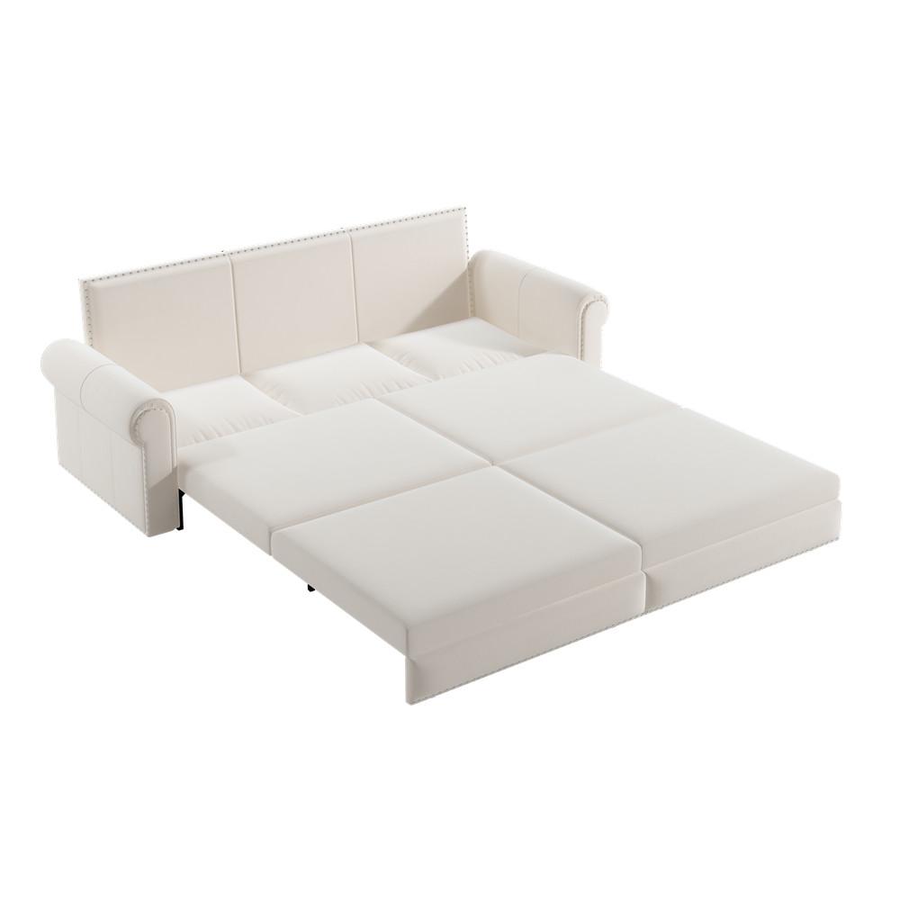 Convertible Sleeper Sofa Velvet Upholstered Sofa Couch w/ King Size Pull Out Bed