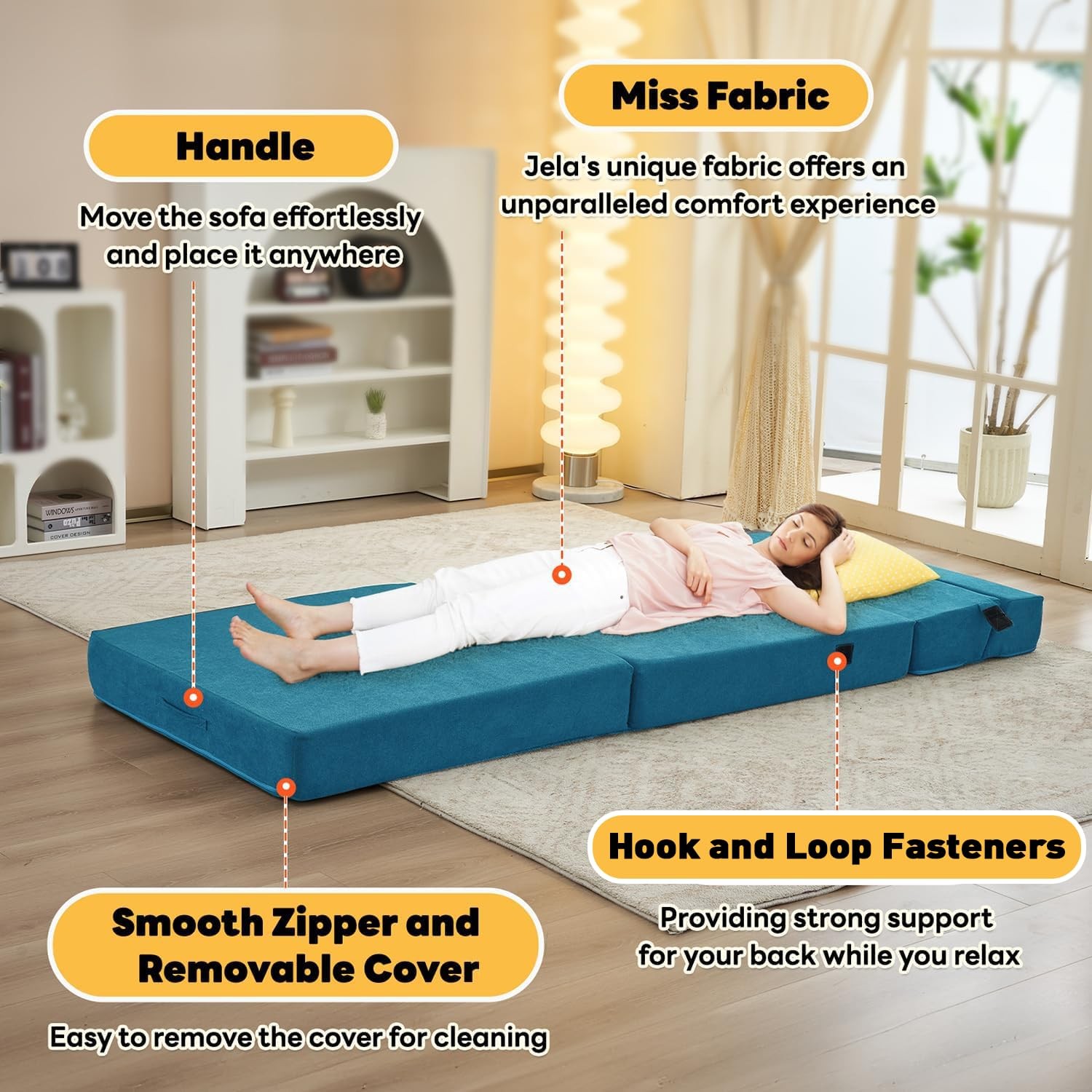 Foldable Sofa Bed, Convertible Sleeper Lounge Chair Floor Mattress Floor Couc...