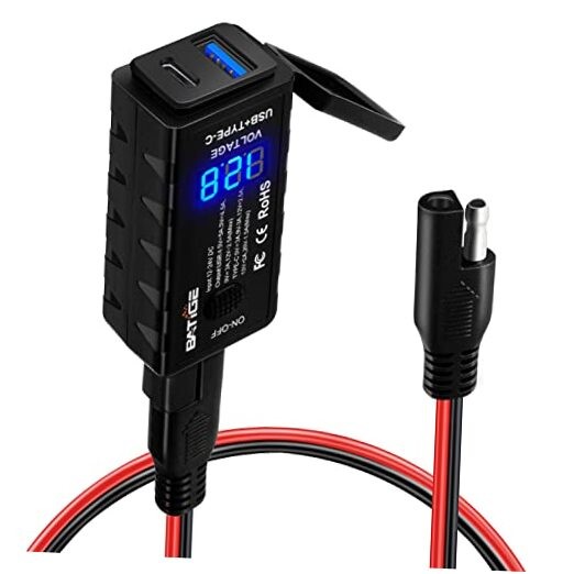 Motorcycle USB Charger SAE to USB Adapter Type C and Quick Charge USB 3.0 Blue