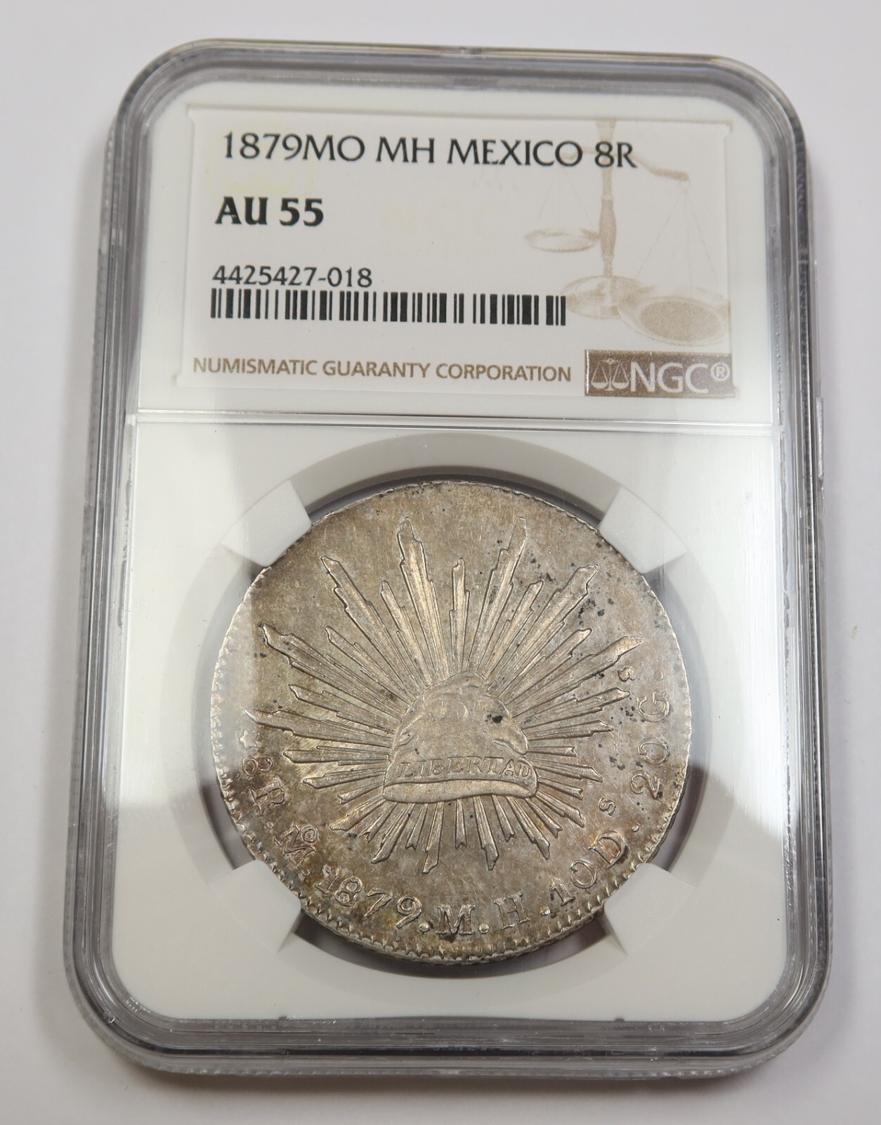 1879-MO MH NGC AU55 | REPUBLIC of MEXICO - Silver Eight Reales 8R Coin #35677A