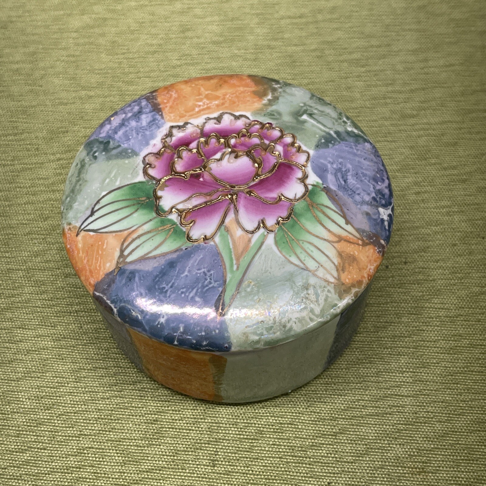 Porcelain Trinket Box Floral Print Multi Color