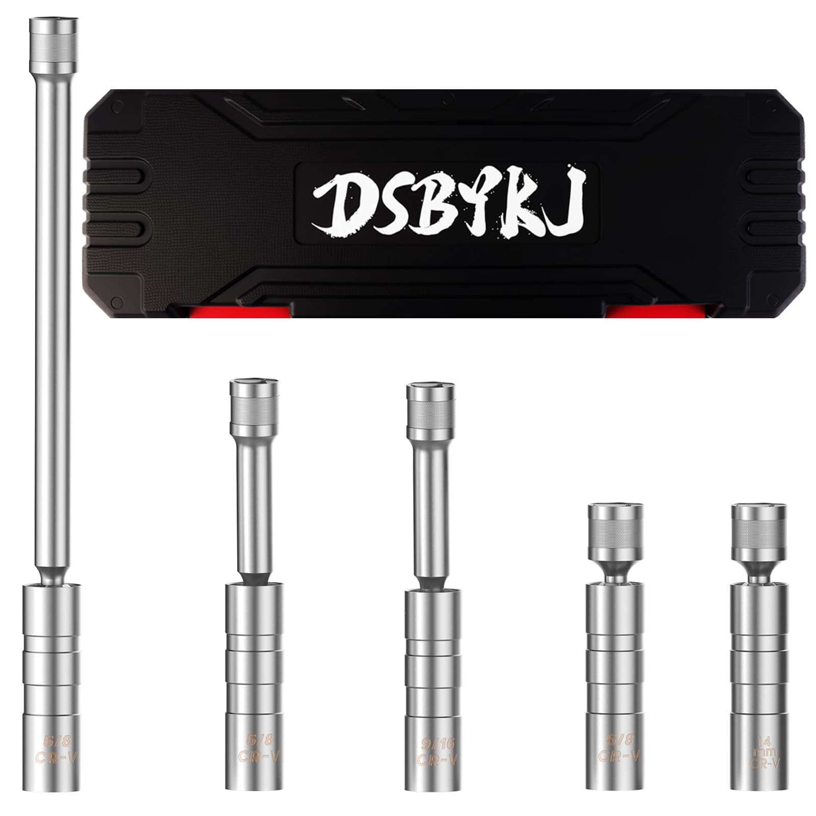 5 Piece 3/8" Drive Magnetic Rotary Swivel Spark Plug Socket Set ，Thin Wall Sp...