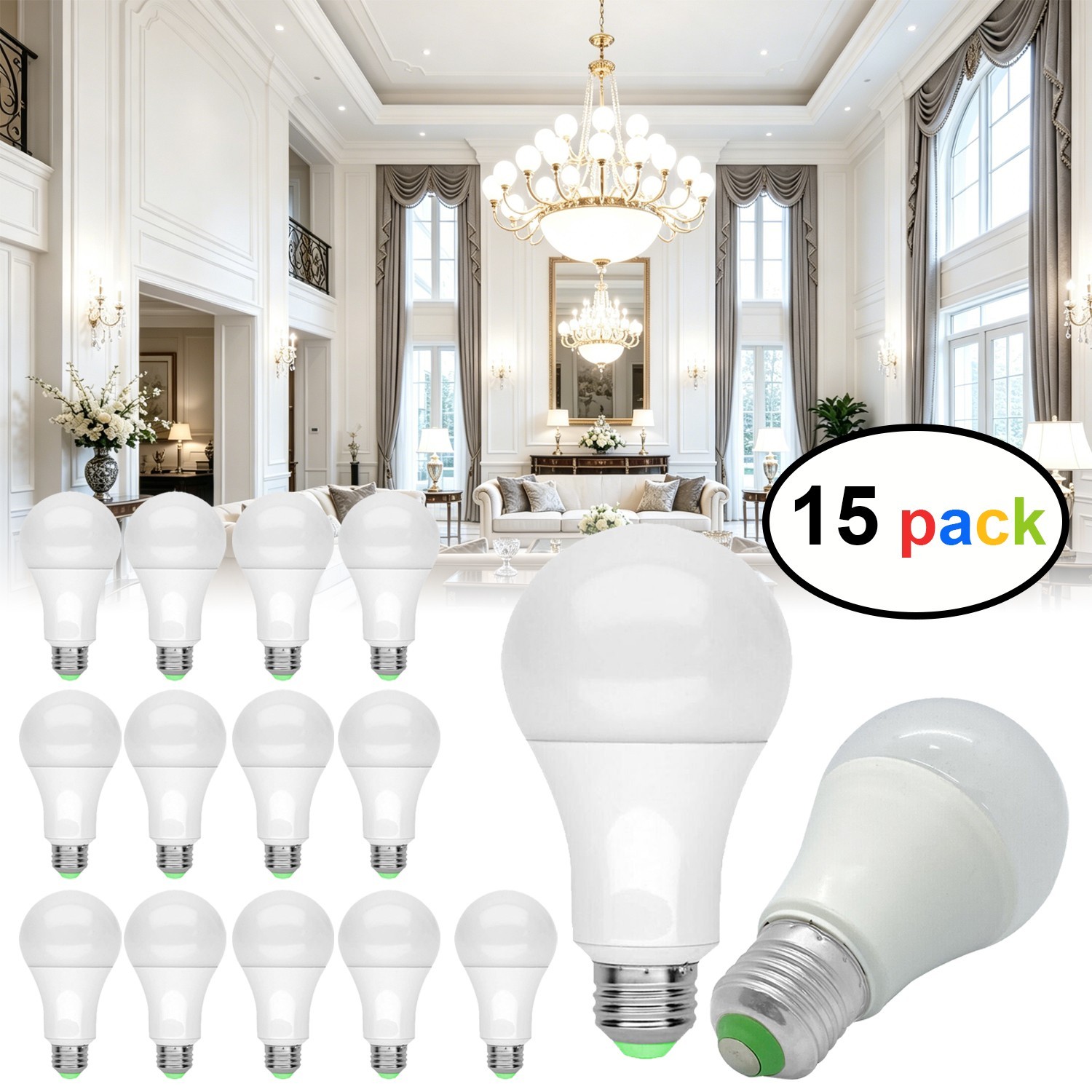 15Pcs A19 LED Light Bulbs E26/E27, 150W Eq, 900LM, 6000K for Bedroom Living Room