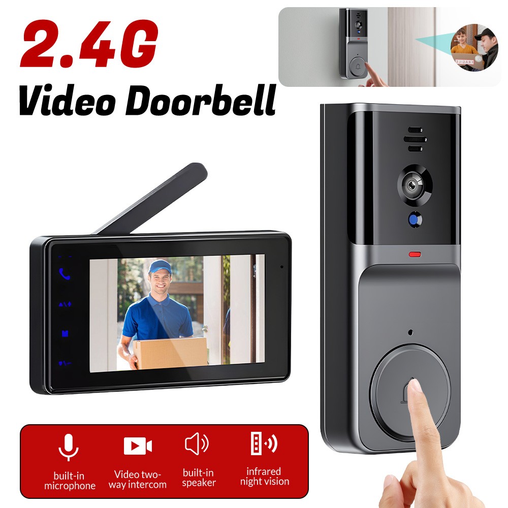 Smart Video Doorbell w/ Monitor Visual Intercom Waterproof Night Vision No WiFi