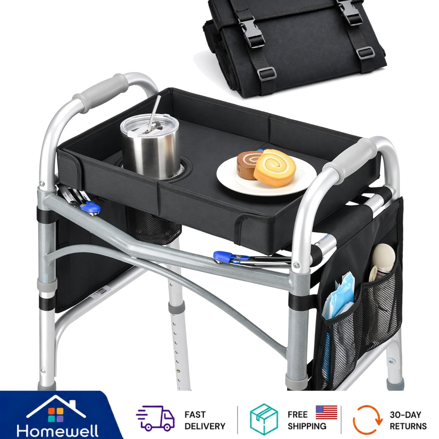 Lightweight and Waterproof Walker Tray with Adjustable Straps – Easy Install