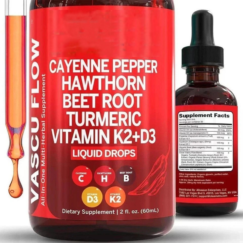 3/2Pack Cayenne Pepper Hawthorn Beet Root Turmeric Vitamin K2+D3 Liquid Drops
