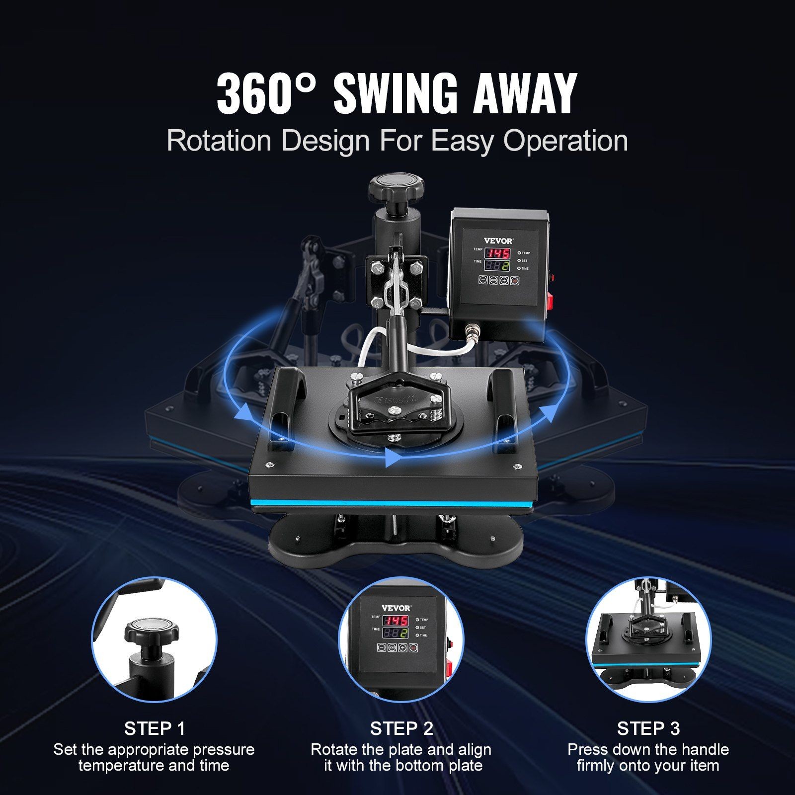 12x10" Heat Press Machine 30x23cm T-Shirt Sublimation Transfer Swing Away