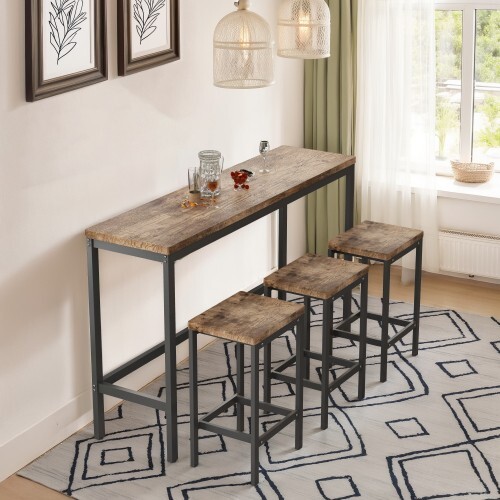 Modern Farmhouse Dining Table Set with 3 Stools - Quick Assembly