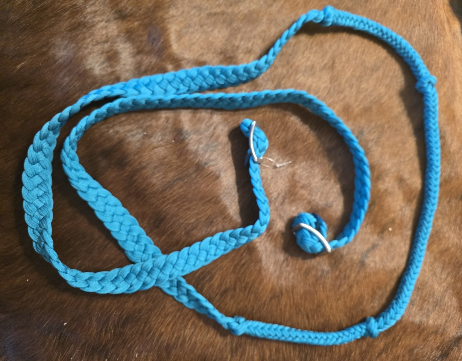 Blue Nylon Braided Rope Western Roping Reins w/ Metal Rings, Model REINS