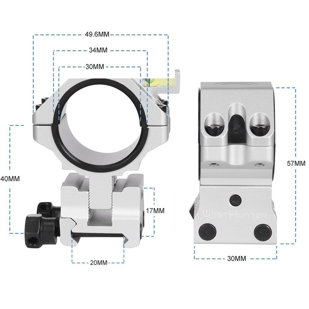 WestHunter 34mm High Scope Mount Rings Bubble Level Adjustable Picatinny Rings