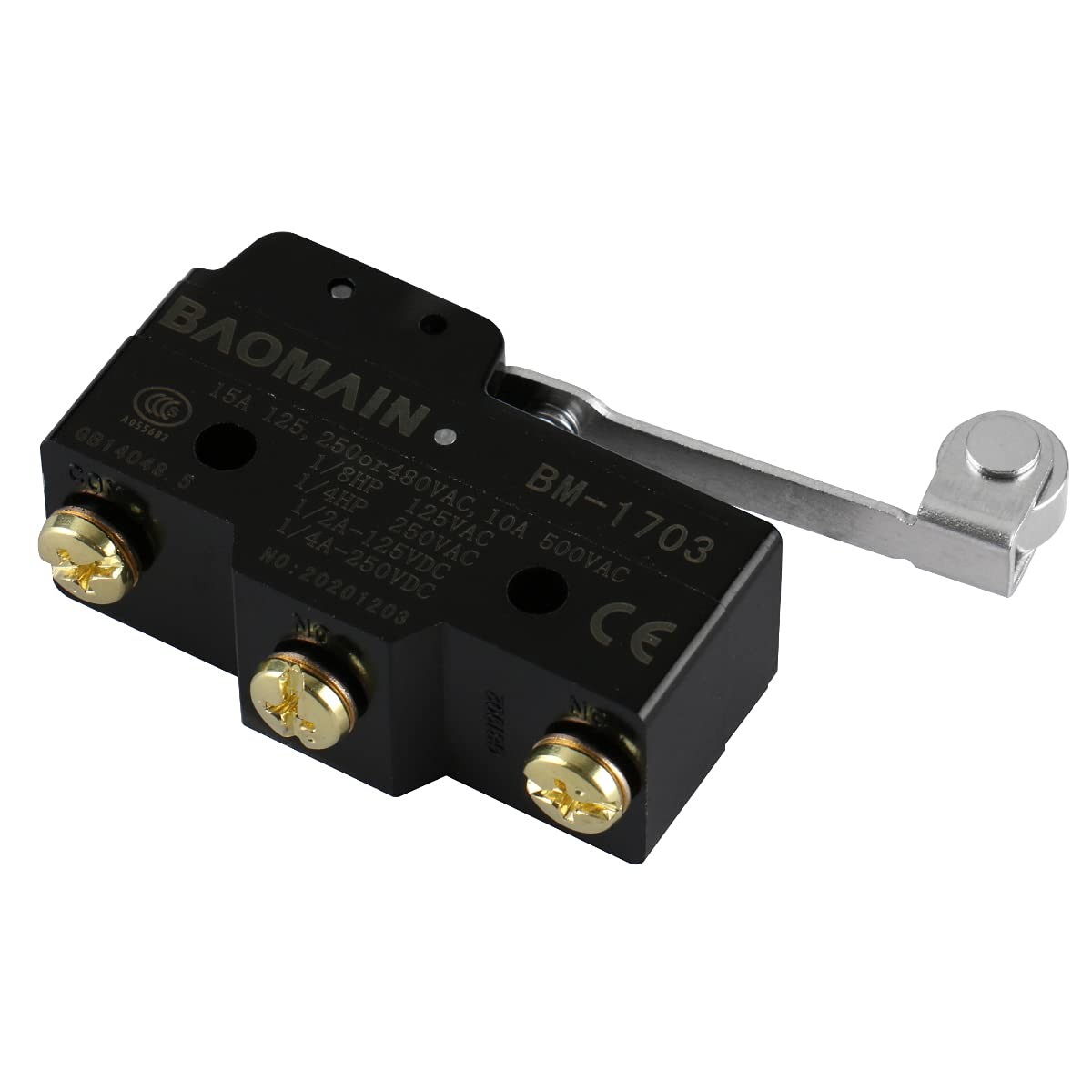Baomain Micro Switch BM-1703 (TM-1703) Long Hinge Roller Lever AC 380V Black