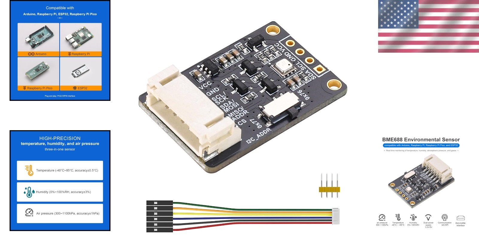 Environmental Sensor 4-in-1 Temperature Humidity Pressure Gas Compatible With...