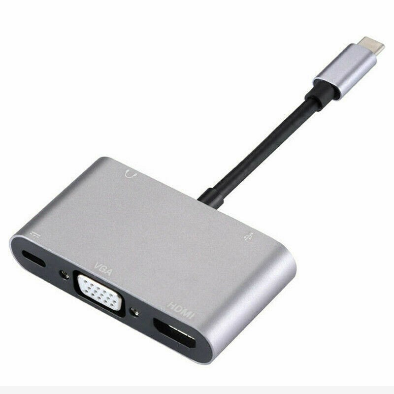 Type C to HDMI/VGA/USB 3.0/3.5mm Audio/USB-C PD Port 5 in1 Adapter Converter Hub