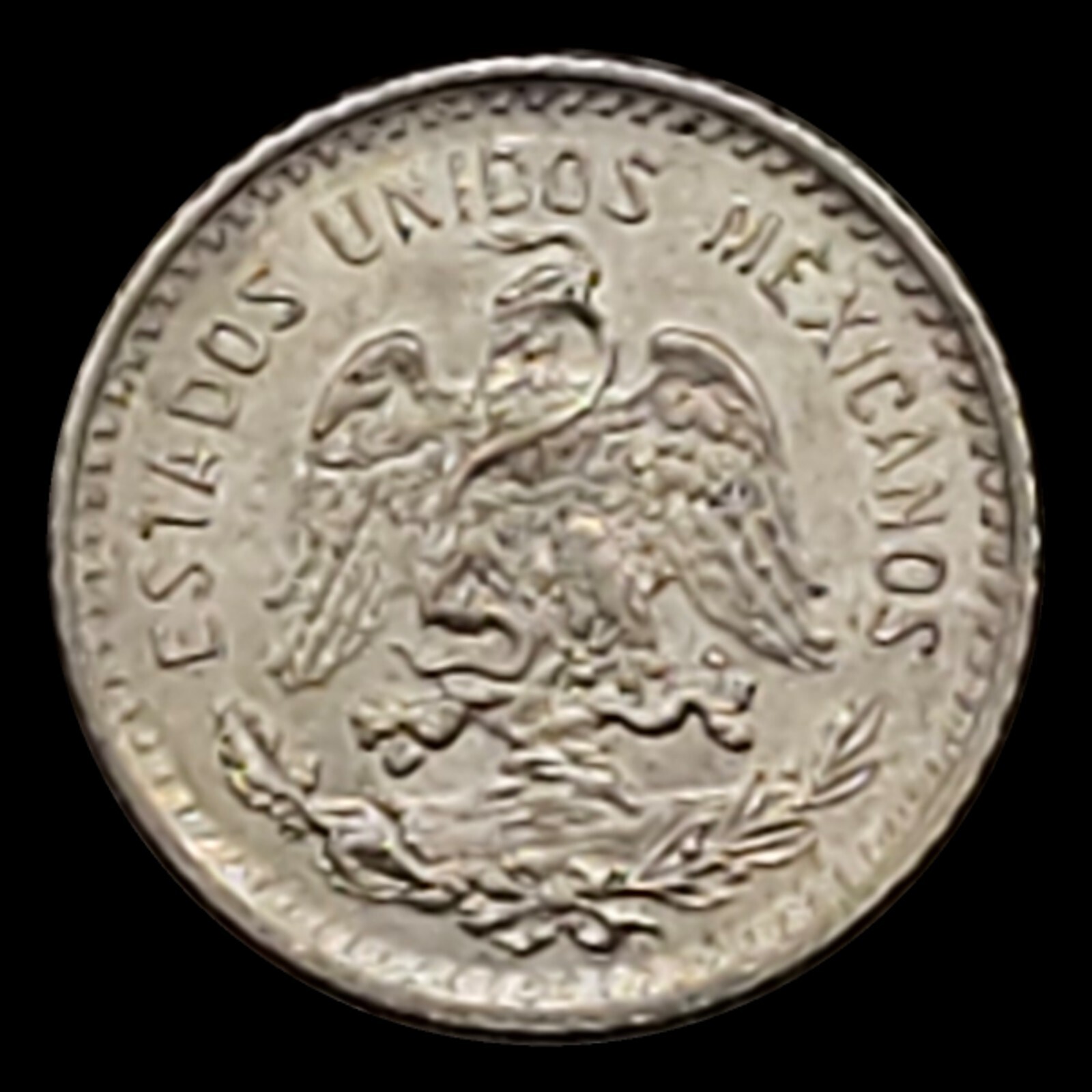 1914 Mexico 10 Centavos Coin, .800 Silver, Radiant liberty cap, Coat of Arms