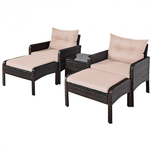 5 Pcs Patio Rattan Wicker Sofa Furniture Set - Color: Beige