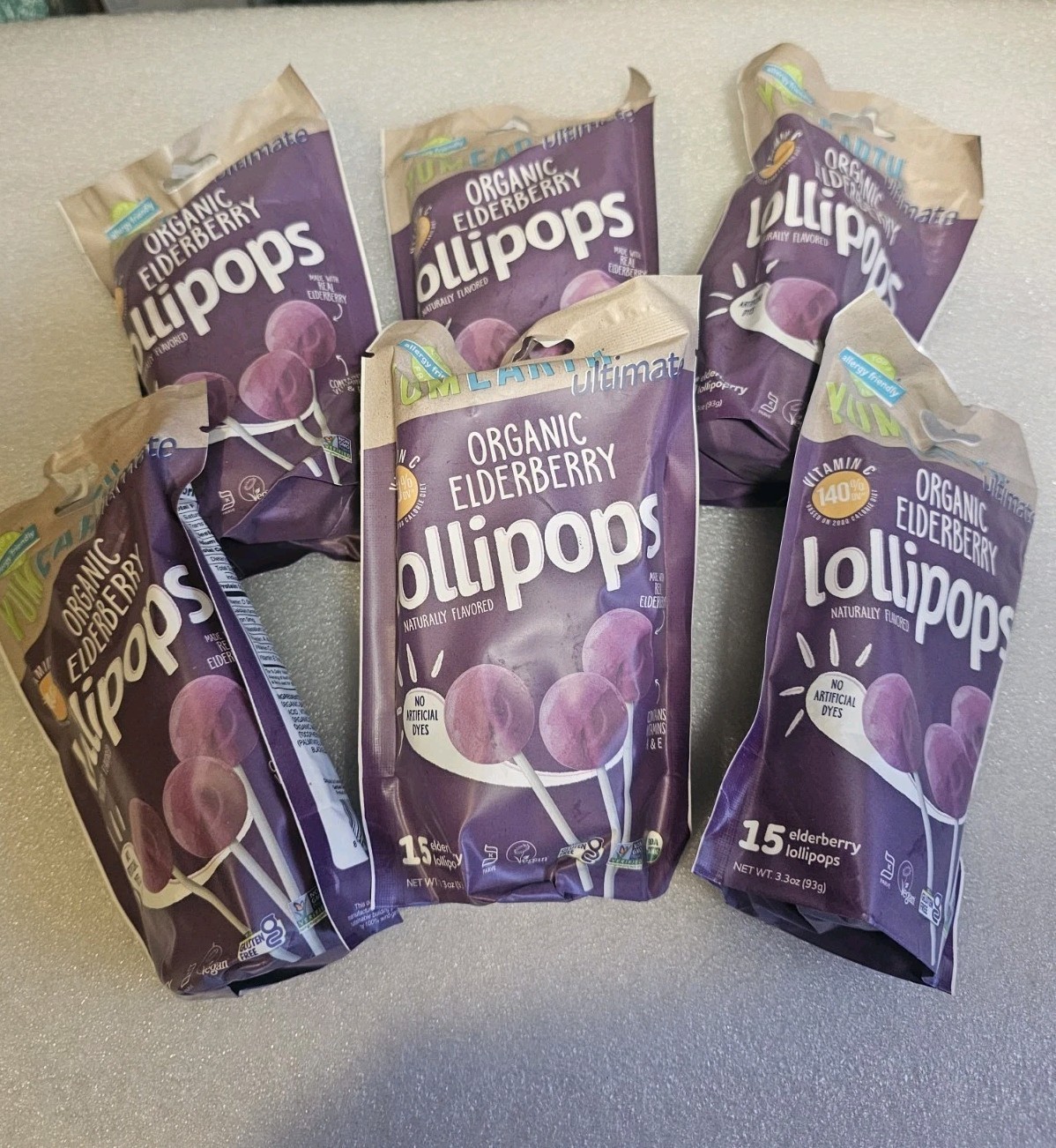 YumEarth Organic Lollipops Elderberry 6pk x 15ct Gluten Free (90 pops) Sucker