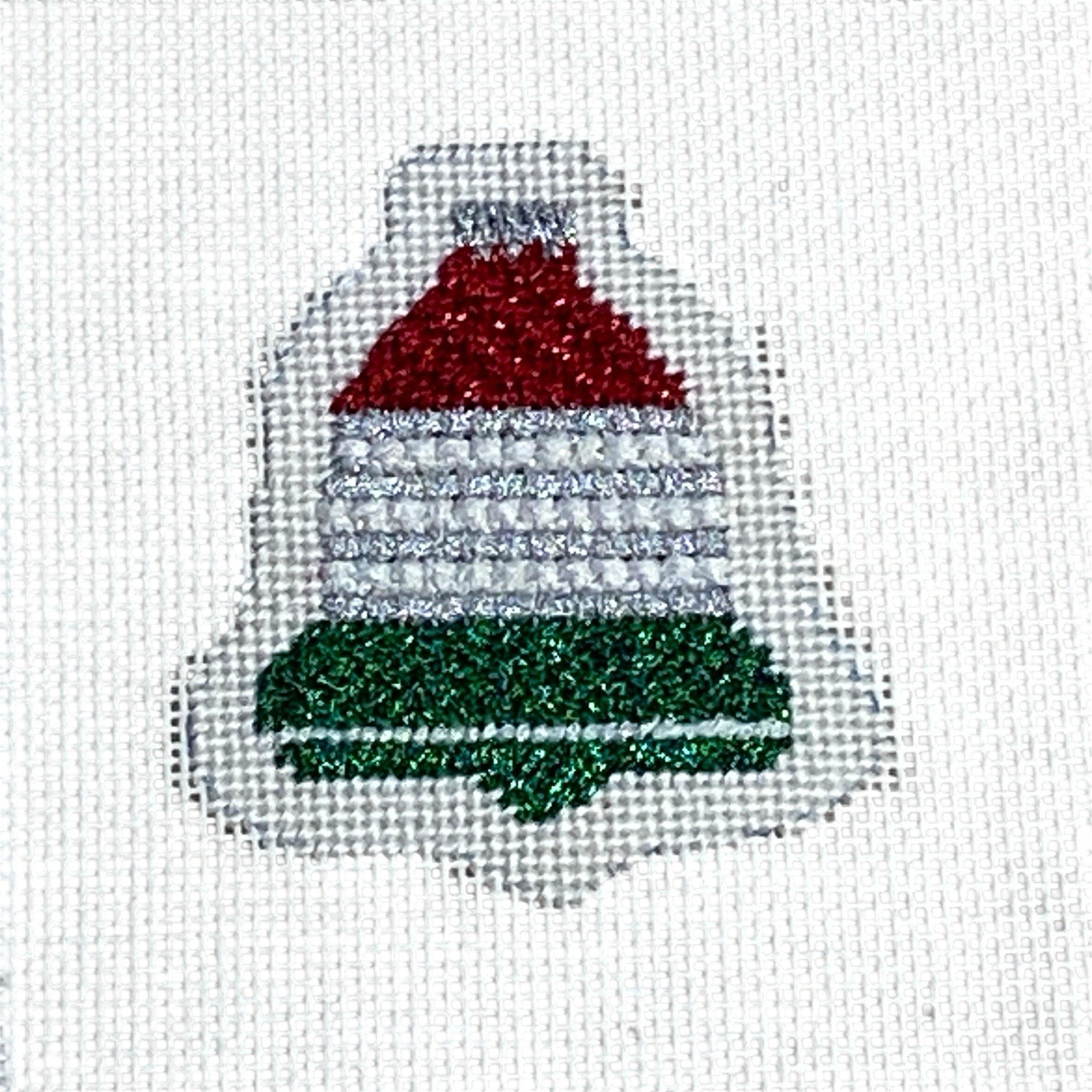The Needlepointer Shiny Brite Ornament HP Needlepoint Canvas Partially Stitched