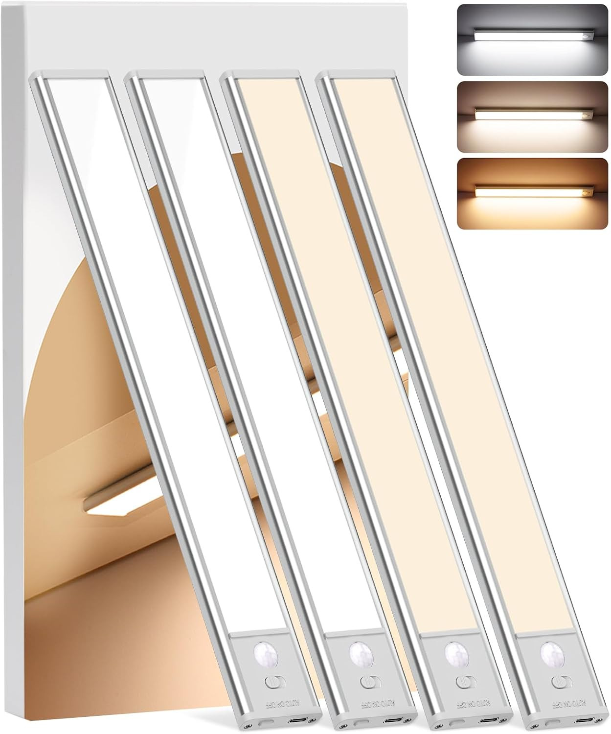 Luz Bajo Gabinete Inalambrica 4 Piezas Sensor Movimiento LED Recargable Hogar X5