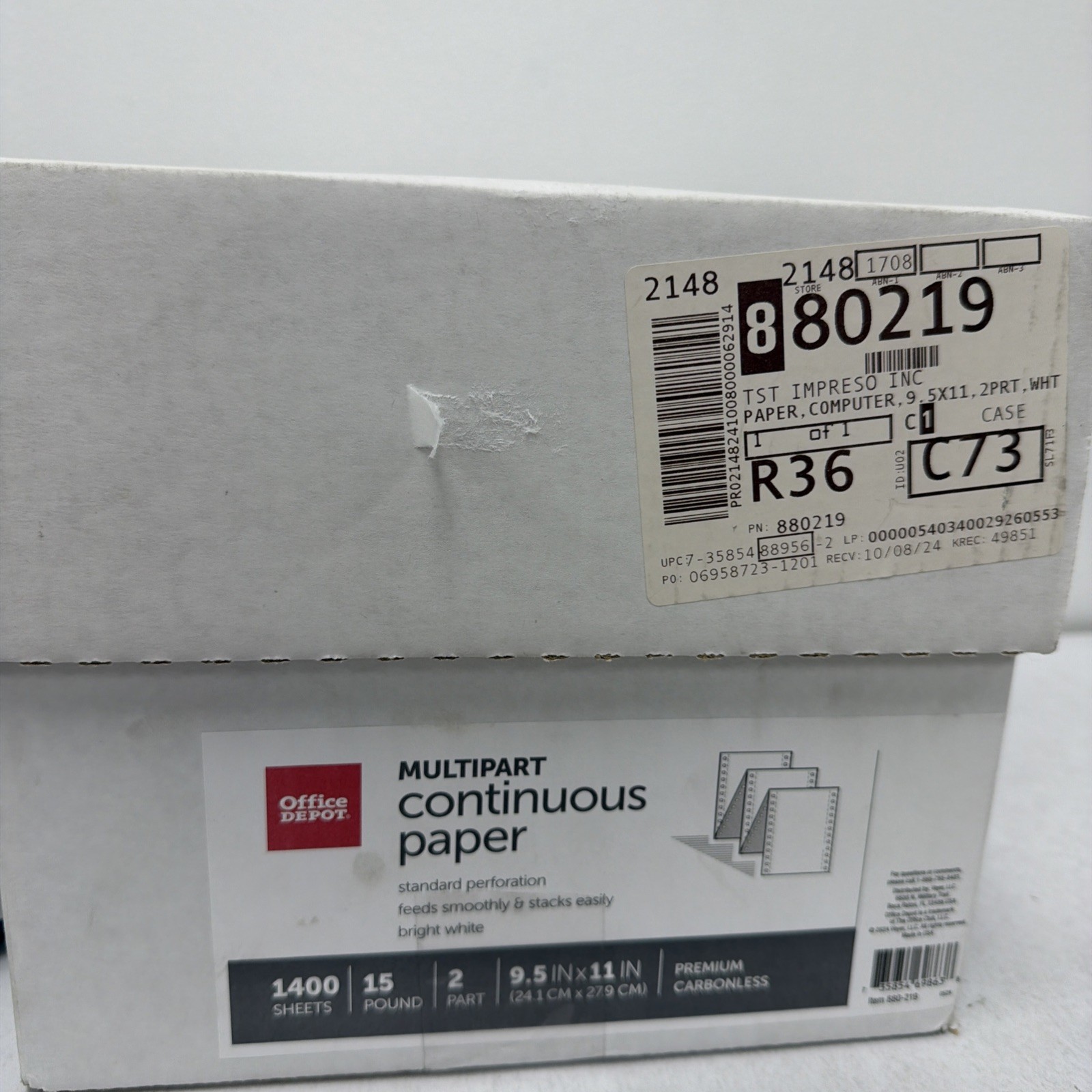 OFFICE DEPOT - 880-219 - CONTINUOUS PAPER - 1400 SHEETS BRIGHT WHITE